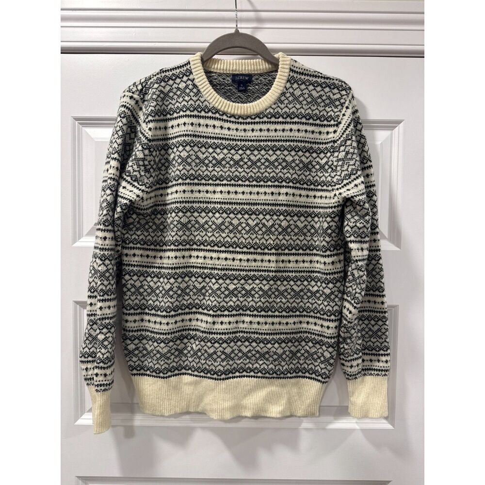 J. Crew Factory Lambswool-blend Fair Isle Sweater Black Cream Womens Small